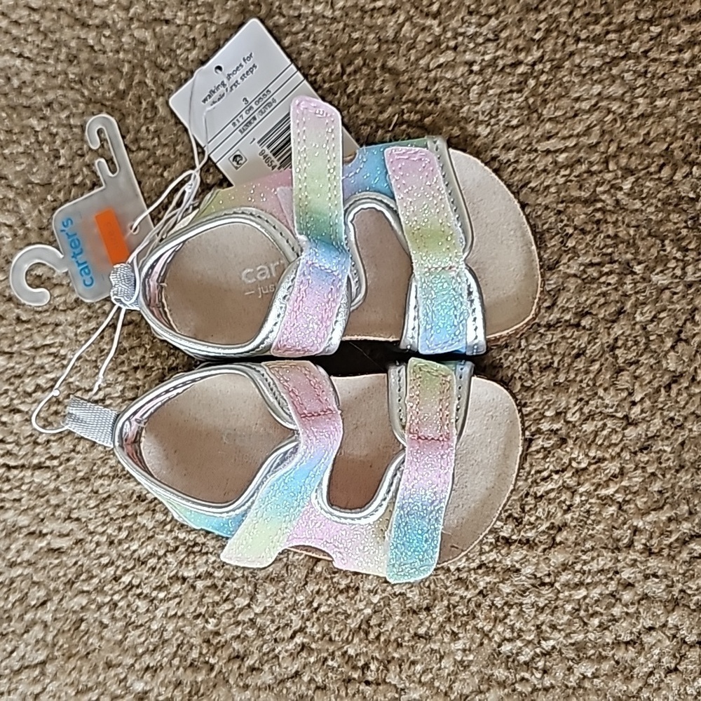 Carter's Baby Girls Rainbow Olive First Walker Sandals Size 3